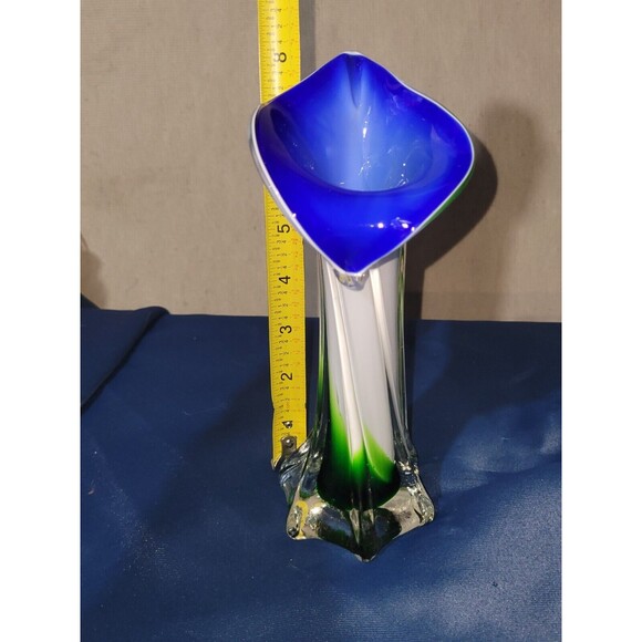 Murano Jack in the Pulpit Encased Glass Vase Handblown Blue White Green Swirl - Picture 11 of 16